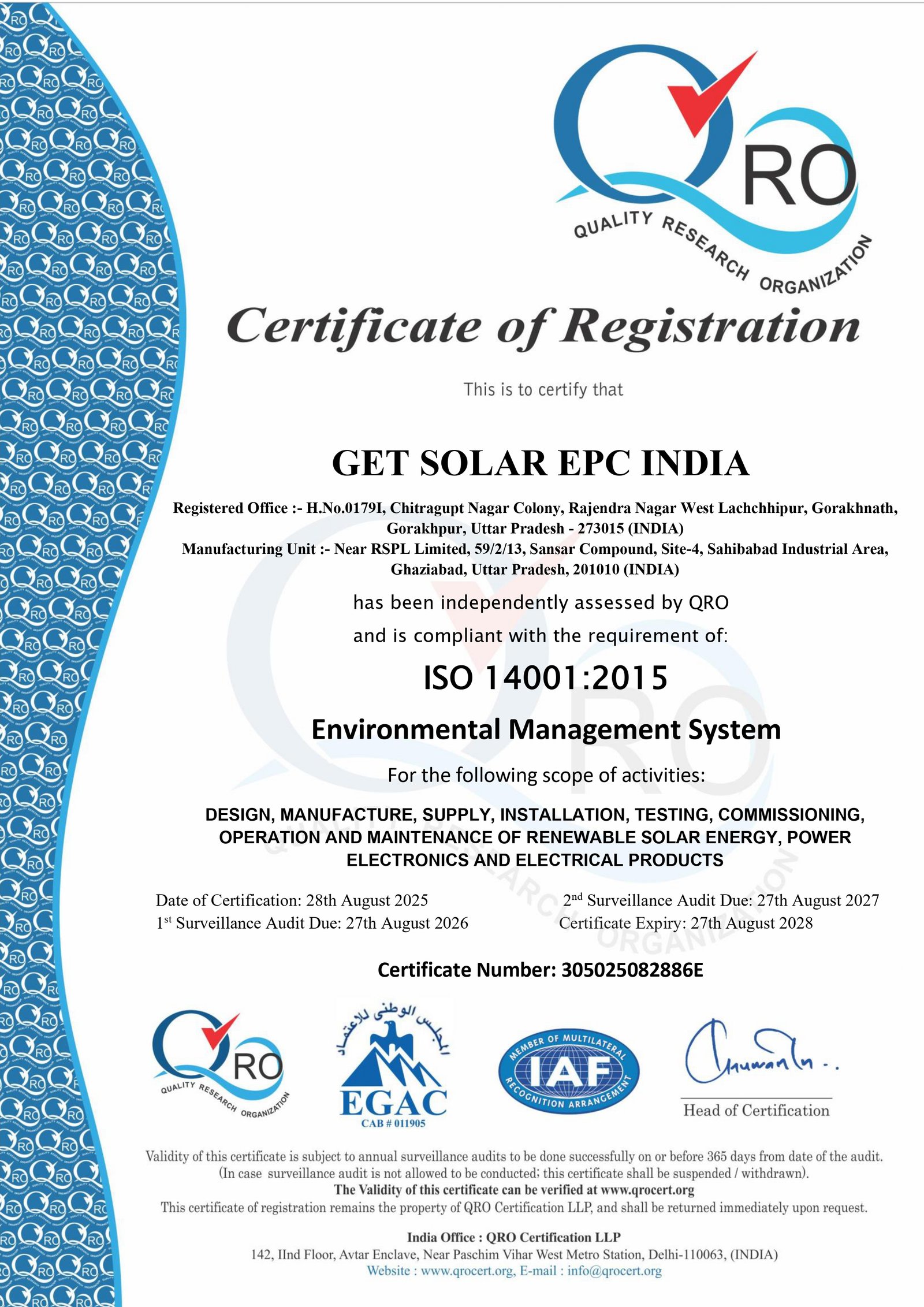 ISO 14001:2015 Certificate